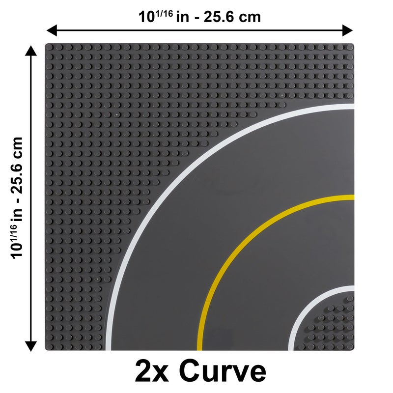 Apostrophe Games Road Baseplate â€“ Premium Building Blocks Base Plates Compatible with All Major Brands â€“ 2pcs Baseplate Gray with Road Design â€“ 2 Curve Roads - Image 2